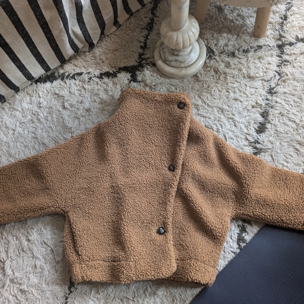 FREE PEOPLE Women's Izzy Wrap Teddy Jacket In Tan Sz XS